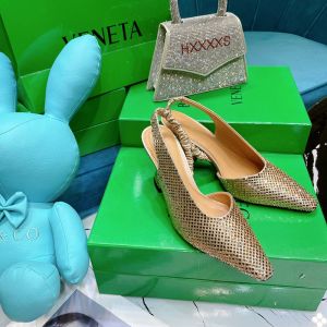 Bottega Veneta Almond Slingback Pumps Women Calfskin with Crystals Gold