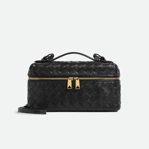 Bottega Veneta Bang Bang Vanity Case In Intrecciato Leather Black/Gold