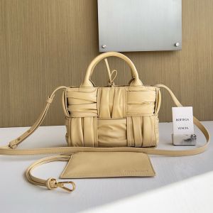 Bottega Veneta Micro Arco Tote 20 with Detachable Strap In Foulard Intreccio Leather Apricot