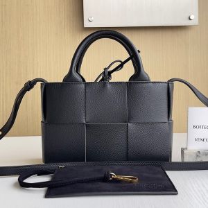 Bottega Veneta Micro Arco Tote 20 with Detachable Strap In Intreccio Grained Leather and Suede Black
