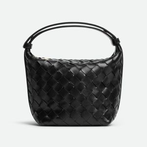 Bottega Veneta Micro Wallace Shoulder Bag In Intreccio Calfskin Black
