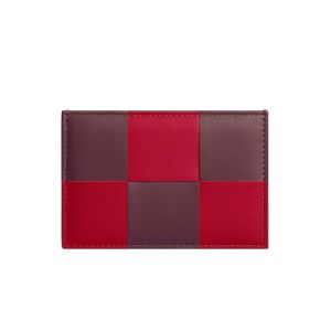 Bottega Veneta Cassette Credit Card Case with Bicolor Check Intreccio Calfskin Red/Burgundy