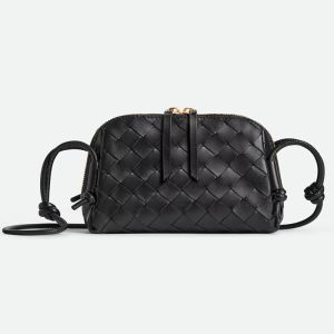 Bottega Veneta Concert Pouch In Intreccio Leather Black