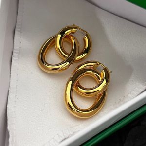 Bottega Veneta Double Hoop Earrings In Metal Gold