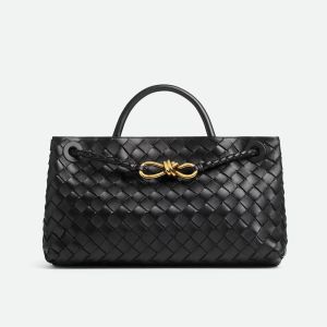 Bottega Veneta Andiamo East-West Top Handle Bag In Intrecciato Leather Black