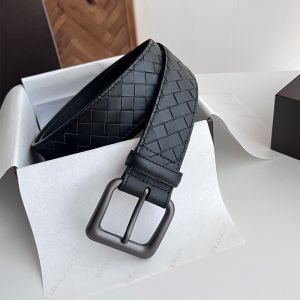 Bottega Veneta 3.5 Belt with Matte Pin Buckle In Intrecciato Calfskin Black