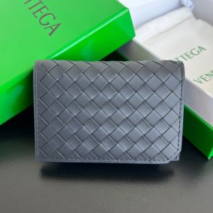Bottega Veneta Business Card Case In Intrecciato Piccolo Calfskin Grey