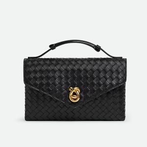 Bottega Veneta Knot Lock Crossbody Bag In Intrecciato Piccolo Leather Black