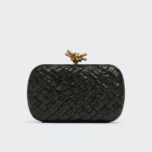 Bottega Veneta Knot Clutch In Foulard Intreccio Leather Black