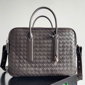 Bottega Veneta Large Getaway Briefcase In Intreccio Lambskin Coffee