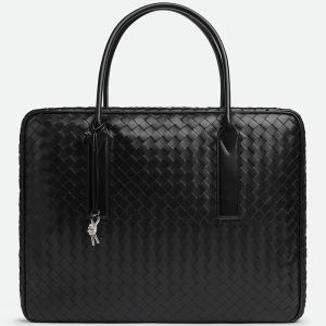 Bottega Veneta Large Getaway Weekender Briefcase In Intreccio Calfskin Black