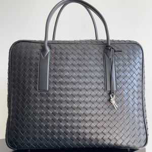 Bottega Veneta Large Getaway Weekender Briefcase In Intreccio Calfskin Grey