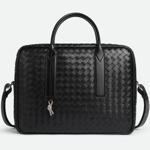 Bottega Veneta Medium Getaway Weekender Briefcase In Intreccio Calfskin Black
