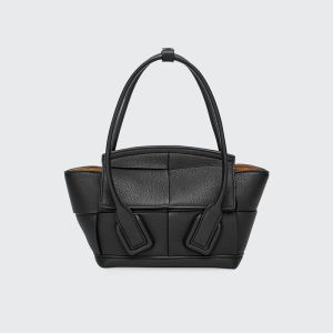 Bottega Veneta Mini Arco Top Handle Bag In Intreccio Grained Calfskin Black