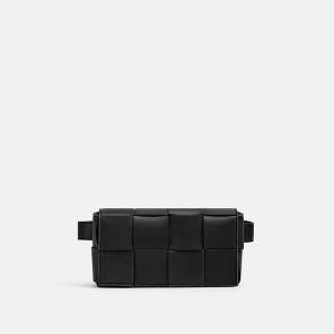Bottega Veneta Mini Cassette Belt Bag In Intreccio Calfskin Black