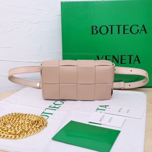 Bottega Veneta Mini Cassette Belt Bag In Intreccio Calfskin Cherry