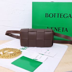 Bottega Veneta Mini Cassette Belt Bag In Intreccio Calfskin Coffee