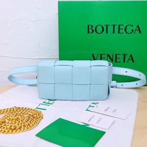 Bottega Veneta Mini Cassette Belt Bag In Intreccio Calfskin Sky Blue