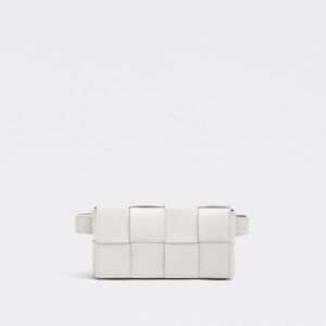 Bottega Veneta Mini Cassette Belt Bag In Intreccio Calfskin White