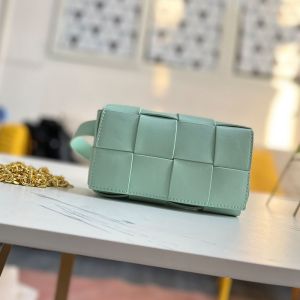 Bottega Veneta Mini Cassette Belt Bag In Intreccio Waxed Calfskin Teal