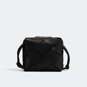 Bottega Veneta Mini Cassette Camera Bag In Intreccio Leather Black
