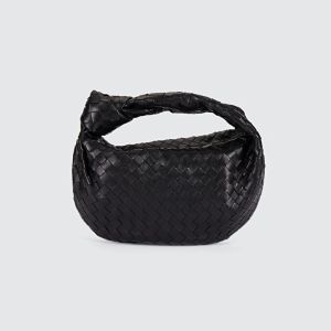Bottega Veneta Mini Jodie Top Handle Bag In Intreccio Lambskin Black
