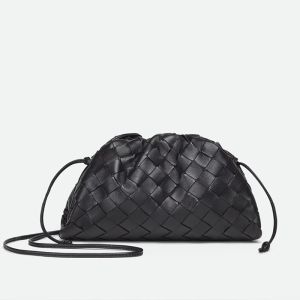 Bottega Veneta Mini Pouch with Strap In Intrecciato Leather Black