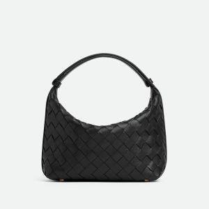 Bottega Veneta Mini Wallace Shoulder Bag In Intrecciato Leather Black