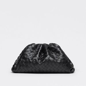 Bottega Veneta Pouch with Detachable Card Case In Intrecciato Lambskin Black