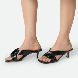 Bottega Veneta Riva 50 Slides Women Shiny Calfskin Black