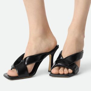 Bottega Veneta Riva 90 Slides Women Shiny Calfskin Black