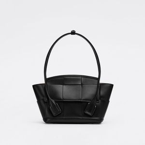 Bottega Veneta Small Arco Top Handle Bag In Intreccio Smooth Calfskin Black