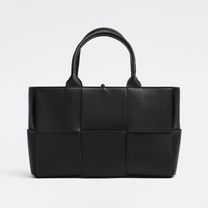 Bottega Veneta Small Arco Tote 30 In Intreccio Grained Calfskin and Suede Black