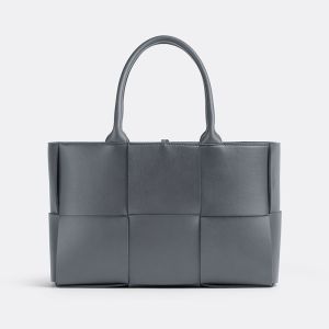 Bottega Veneta Small Arco Tote 30 In Intreccio Lambskin Grey