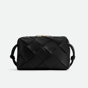 Bottega Veneta Small Cassette Camera Bag In Intreccio Leather Black