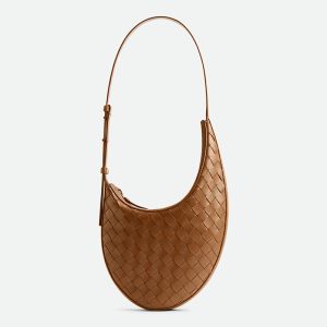 Bottega Veneta Small Drop Shoulder Bag In Intreccio Lambskin Brown