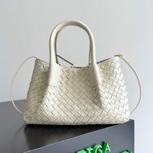 Bottega Veneta Small Pinacoteca Tote 24 In Intrecciato Silky Calfskin White