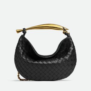 Bottega Veneta Small Sardine Chain Top Handle Bag In Intrecciato Lambskin Black