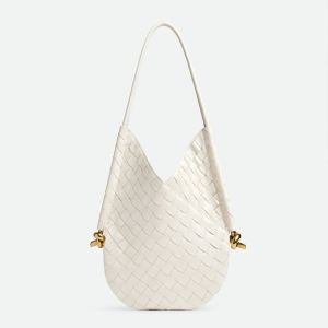 Bottega Veneta Small Solstice Shoulder Bag In Intrecciato Leather White