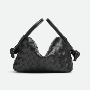 Bottega Veneta Loop Top Handle Crossbody Bag In Intrecciato Leather Black
