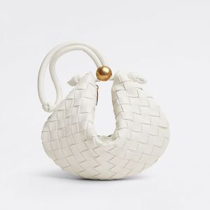 Bottega Veneta Small Turn Pouch In Intreccio Lambskin White