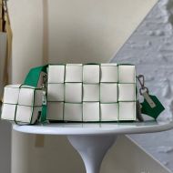 Bottega Veneta Cassette Crossbody Bag with Coin Pouch In Intreccio Leather White/Green