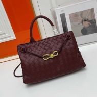 Bottega Veneta East-West Andiamo Top Handle Bag In Intrecciato Leather Burgundy