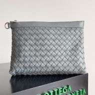 Bottega Veneta Intreccio Prism Pouch with D Buckle Calfskin Grey