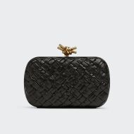 Bottega Veneta Knot Minaudiere Clutch In Intreccio Leather Black
