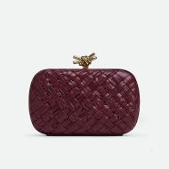 Bottega Veneta Knot Minaudiere Clutch In Intreccio Leather Burgundy