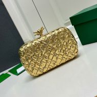 Bottega Veneta Knot Minaudiere Clutch In Intreccio Leather Gold
