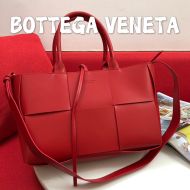Bottega Veneta Medium Arco Tote with Detachable Strap In Intreccio Leather Red