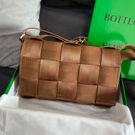 Bottega Veneta Medium Cassette Crossbody Bag Intreccio Nylon Brown