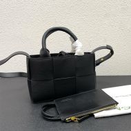 Bottega Veneta Micro Arco Tote with Detachable Strap In Intreccio Grained Leather Black